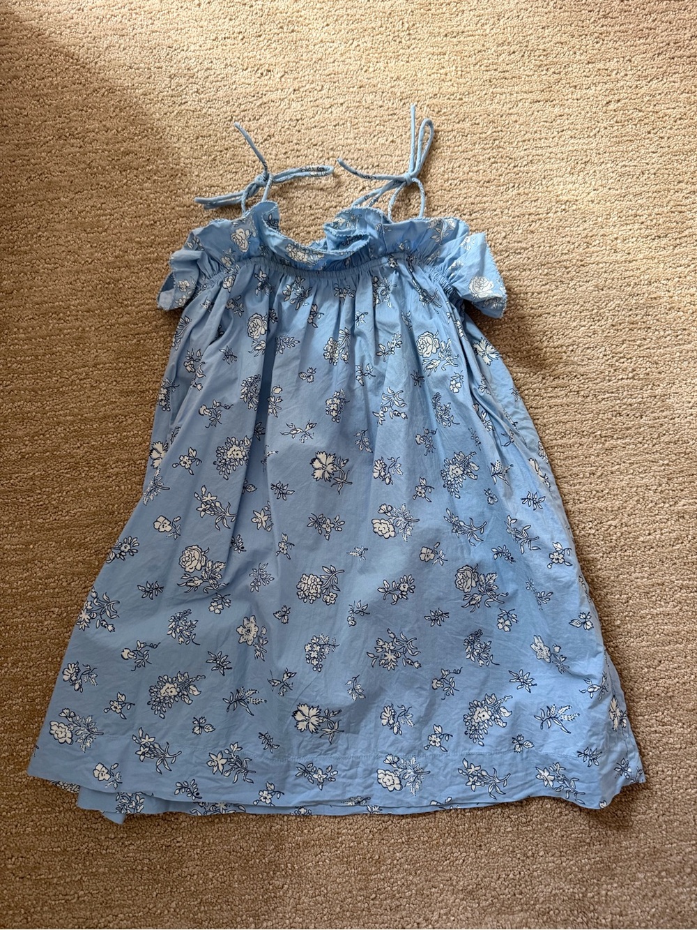 Doen Light Blue Floral Girls' Nightgown with Ruffle and Tie Straps